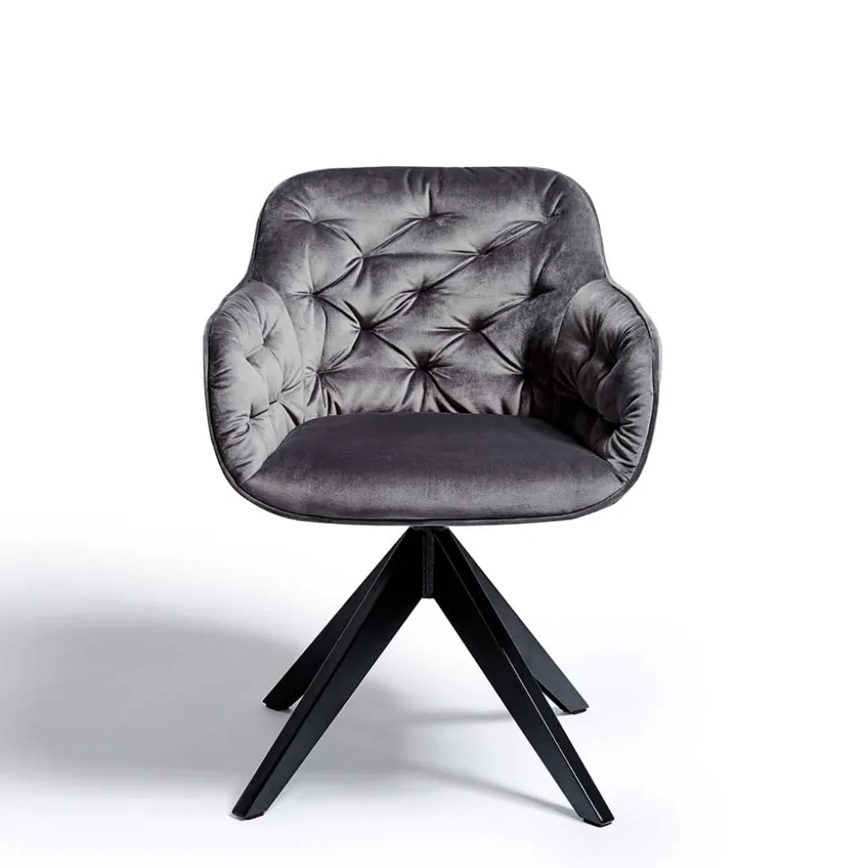 Drehbarer Samt Armlehnenstuhl in Grau - Ellen