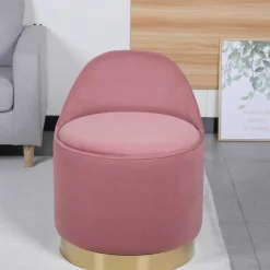 Drehbarer Samt Polsterhocker in Altrosa mit Gold - Fanandro