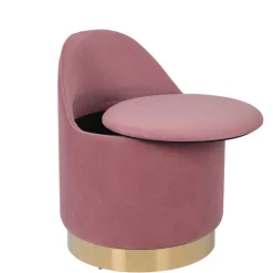 Drehbarer Samt Polsterhocker in Altrosa mit Gold - Fanandro