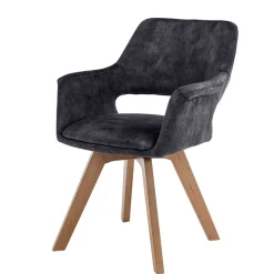 Drehbarer Tischsessel in Anthrazit Samt - Kanton (2er Set)