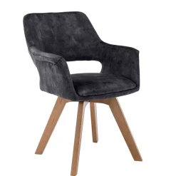 Drehbarer Tischsessel in Anthrazit Samt - Kanton (2er Set)