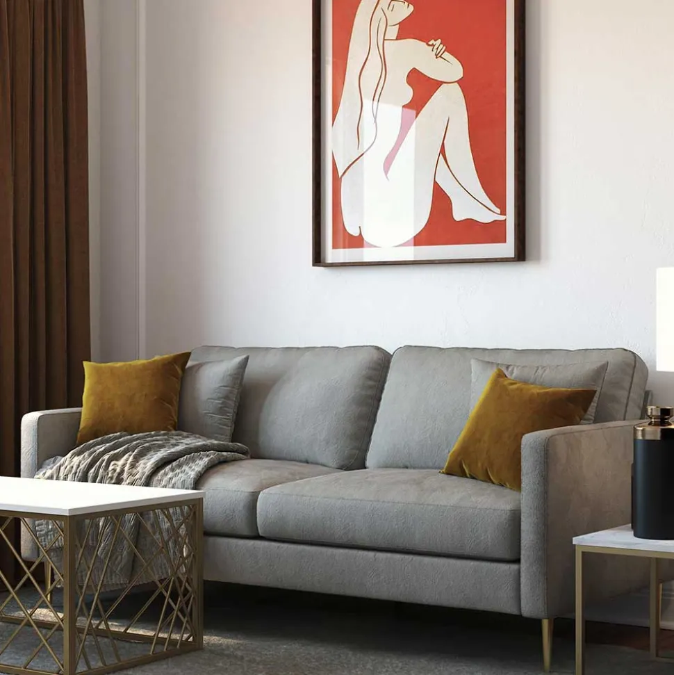 Dreisitzer Samtcouch in Grau - Hillion