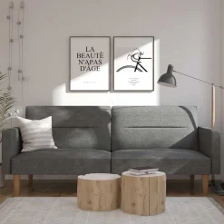 Dreisitzer Schlafsofa in Grau und Holz Natur - Maragas