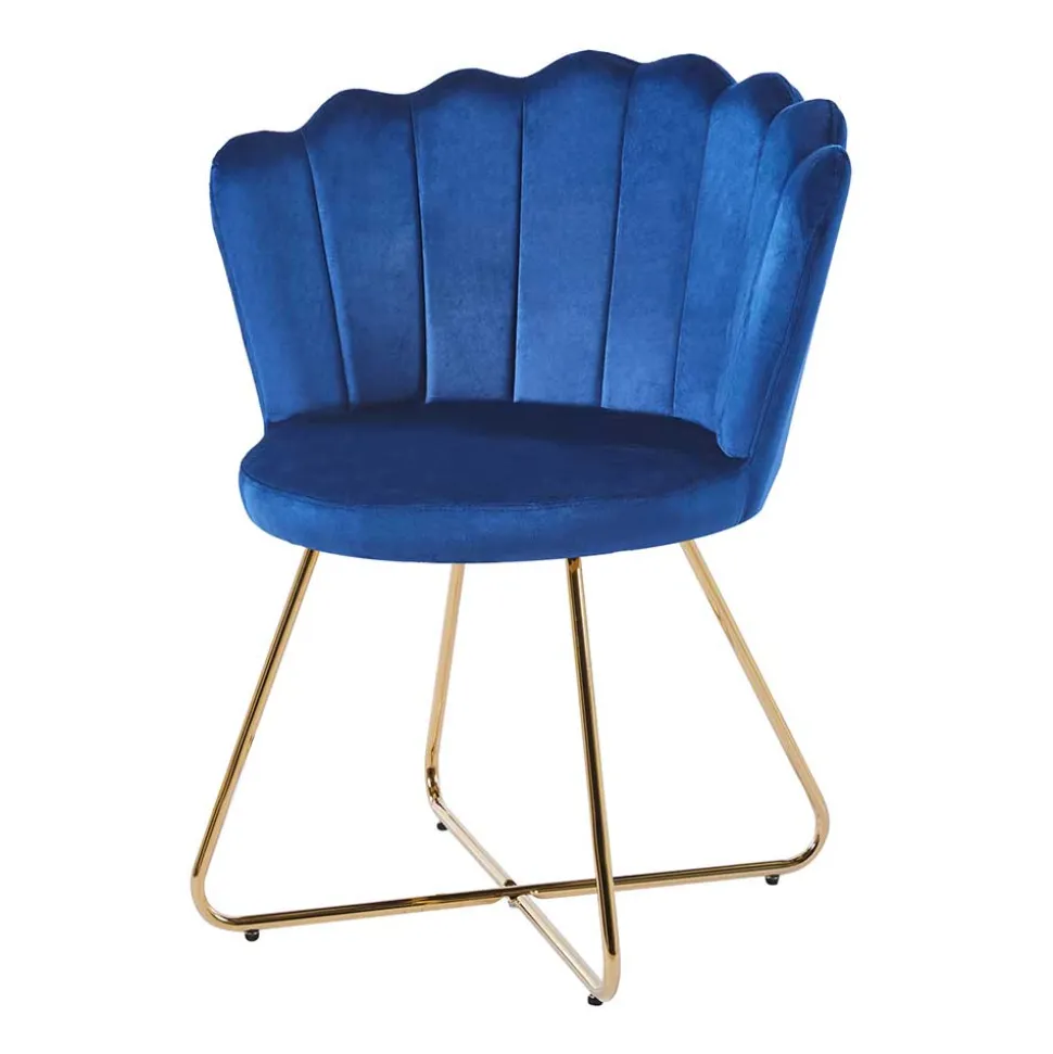 Dunkelblaue Muschelstühle aus Samt - Ryan (2er Set)