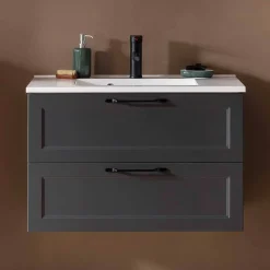 Dunkelgraue Waschkonsole mit Einlassbecken - Novelya