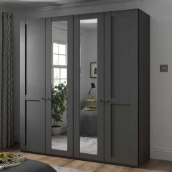 Dunkelgrauer Schlafzimmerschrank 4-türig - Mataram