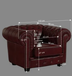 Dunkelrote Ledergarnitur im Chesterfield Look - Tuguda (dreiteilig)