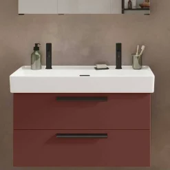 Dunkelroter Waschtisch für zwei Armaturen - Exeler