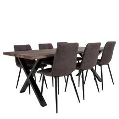 Dunkler Eiche Tisch & Stühle in Dunkelbraun - Jovena (siebenteilig)