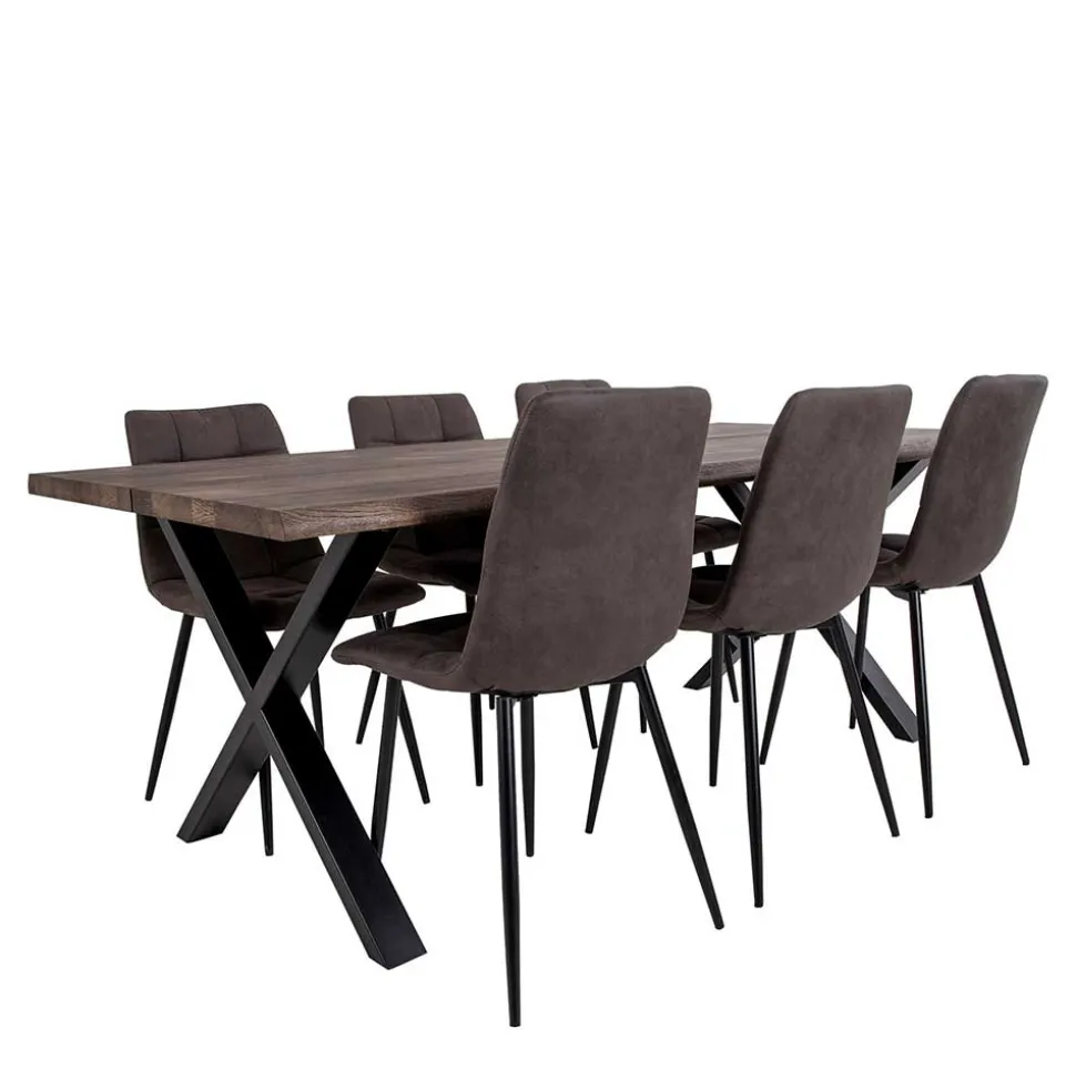Dunkler Eiche Tisch & Stühle in Dunkelbraun - Jovena (siebenteilig)