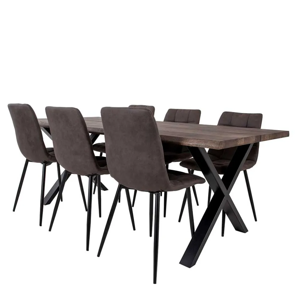 Dunkler Eiche Tisch & Stühle in Dunkelbraun - Jovena (siebenteilig)
