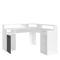 Eck-Computertisch in Weiß mit Anthrazit - Leoyaro