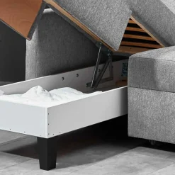 Eckcouch mit Bettfunktion in Silber Grau - Enzo