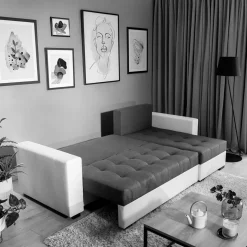 Eckschlafsofa in Bordeaux Rot Samt - Adelisa