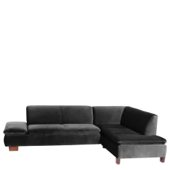 Ecksofa in Schwarz mit Nussbaum Braun - Satira