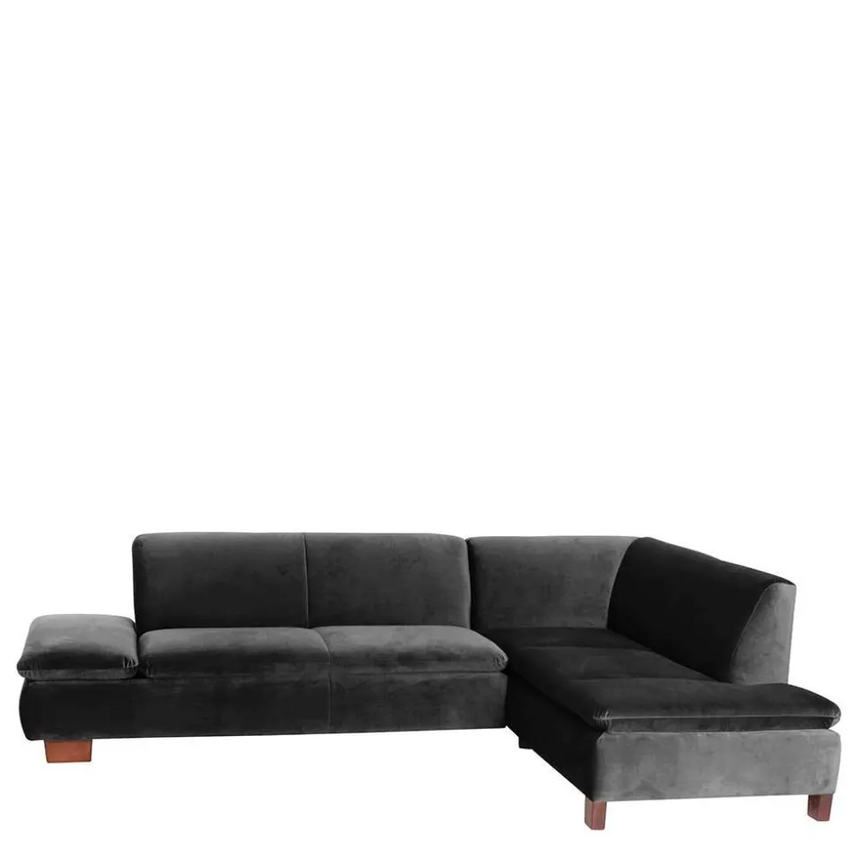 Ecksofa in Schwarz mit Nussbaum Braun - Satira