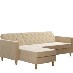 Ecksofa mit Bettfunktion in Creme Samt - Mikolos