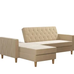Ecksofa mit Bettfunktion in Creme Samt - Mikolos