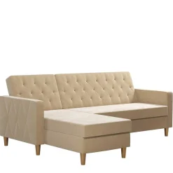 Ecksofa mit Bettfunktion in Creme Samt - Mikolos