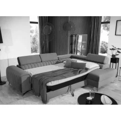 Ecksofa mit Bettfunktion in Hellgrau Samt - Merandes