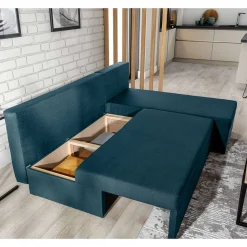 Ecksofa mit Bettfunktion in Dunkelblau Velours - Sempore
