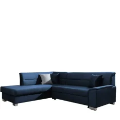 Ecksofa mit Schlaffunktion in Blauschwarz Samtbezug - Lasalinas