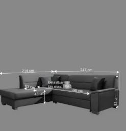 Ecksofa mit Schlaffunktion in Blauschwarz Samtbezug - Lasalinas
