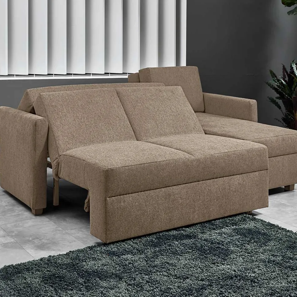 Ecksofa mit Schlaffunktion in Taupe - Movito
