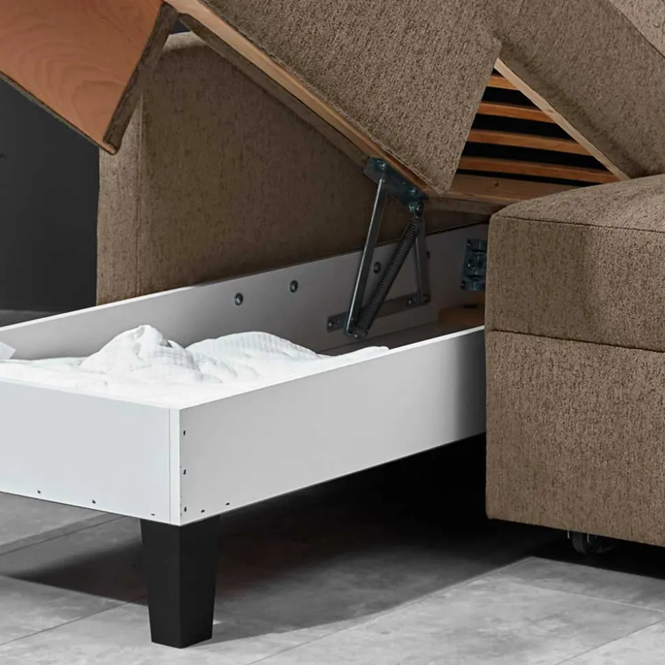 Ecksofa mit Schlaffunktion in Taupe - Movito