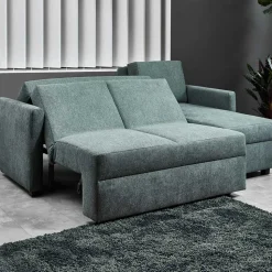 Ecksofa zum Ausziehen in Graugrün - Cestina