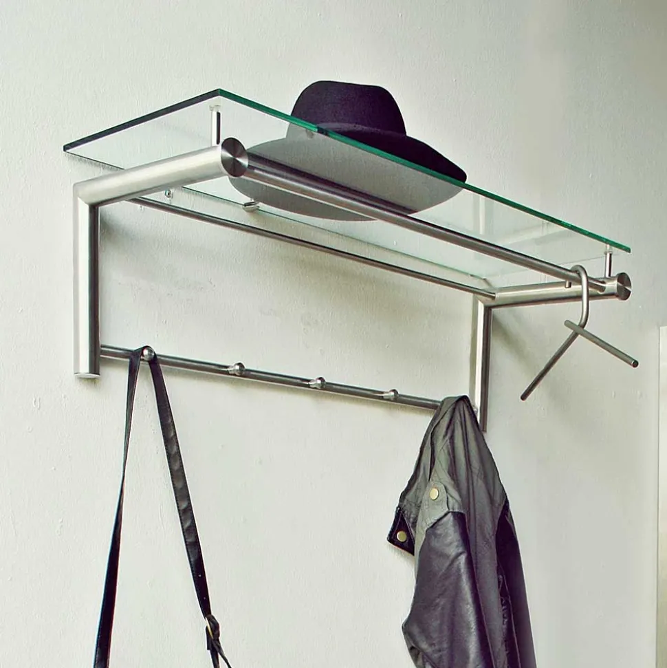 Edelstahl Garderobe mit Glas Hutablage - Blevos