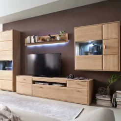 Edle Wohnwand in Eiche Bianco - Vernella (vierteilig)