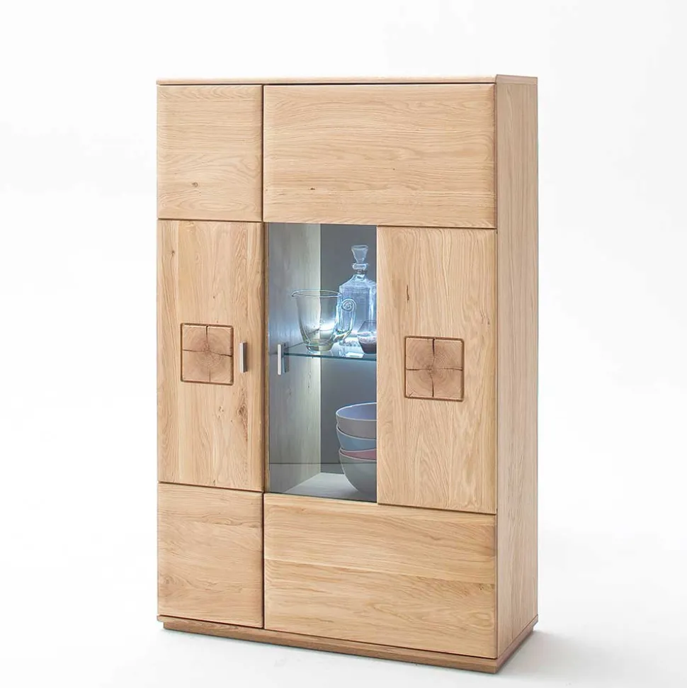 Edle Wohnwand mit 320cm Breite Pontros in Eiche Bianco teilmassiv (vierteilig)