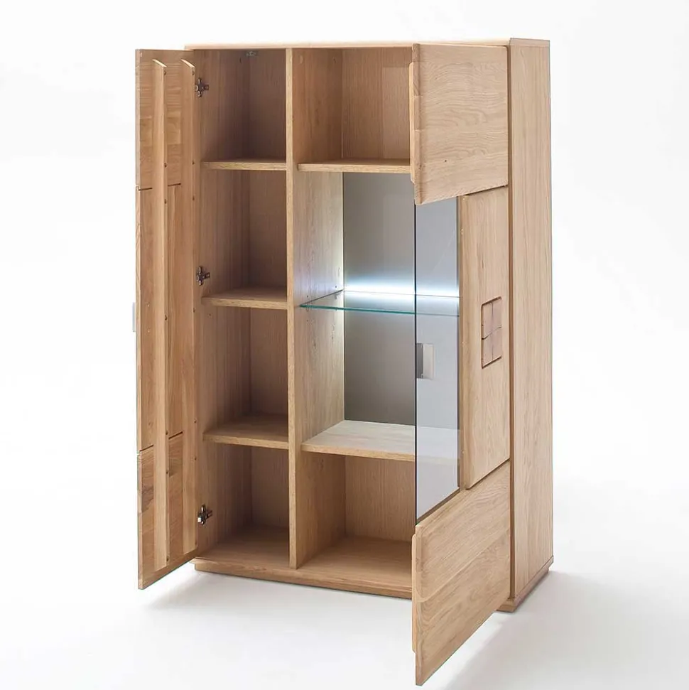 Edle Wohnwand mit 320cm Breite Pontros in Eiche Bianco teilmassiv (vierteilig)