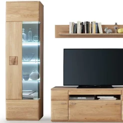 Edle Wohnwand mit 320cm Breite Pontros in Eiche Bianco teilmassiv (vierteilig)