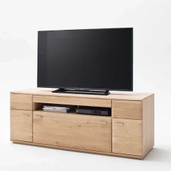 Edle Wohnwand mit 320cm Breite Pontros in Eiche Bianco teilmassiv (vierteilig)