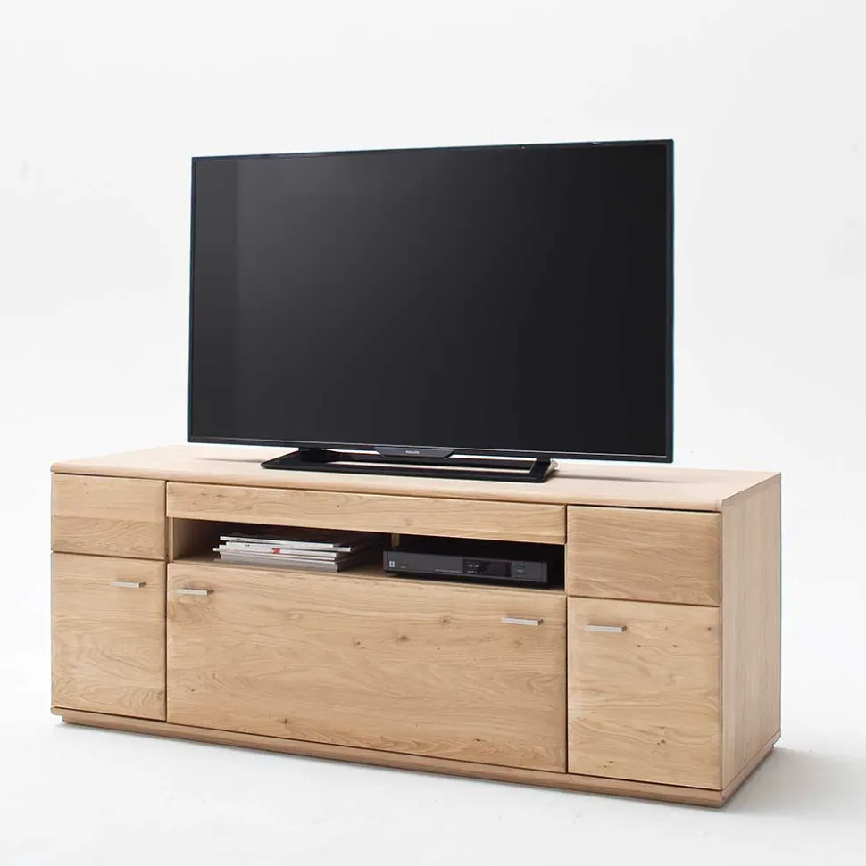 Edle Wohnwand mit 320cm Breite Pontros in Eiche Bianco teilmassiv (vierteilig)