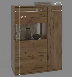 Eiche Bianco Highboard mit Glas Einsatz - Crokas I