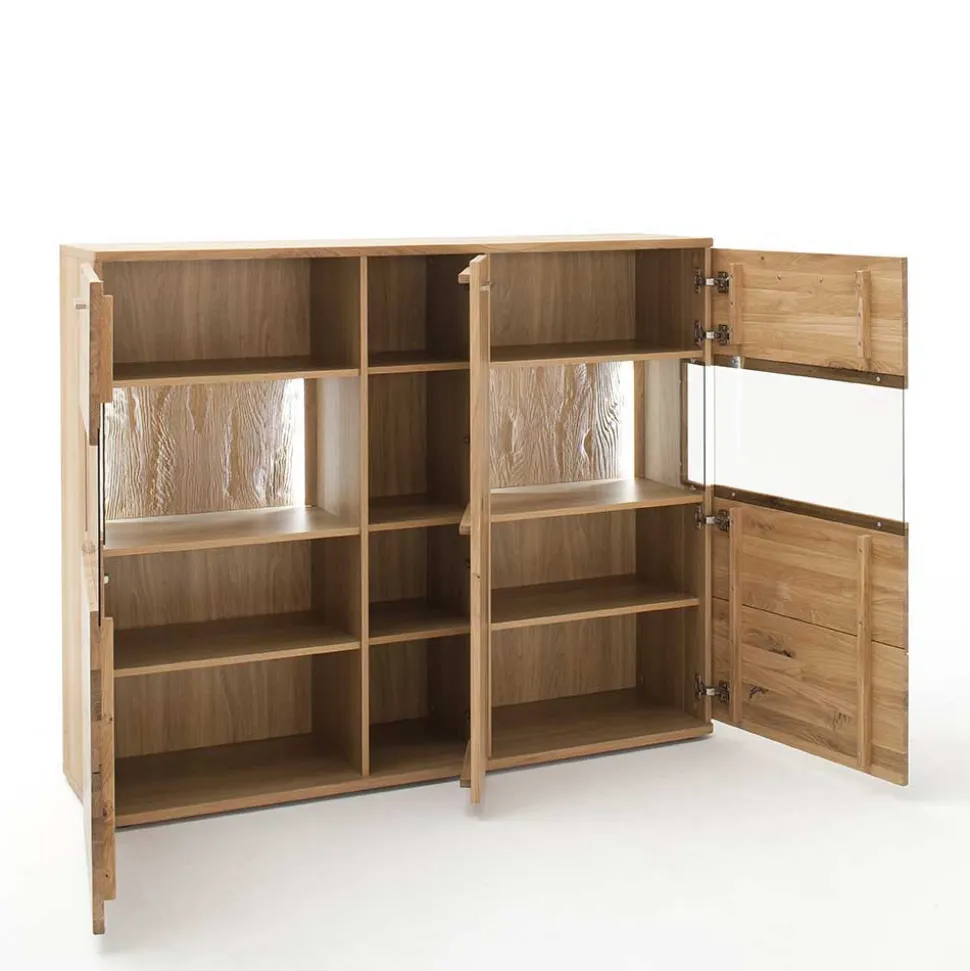 Eiche Bianco Highboard mit Glas-Einsätzen - Crokas