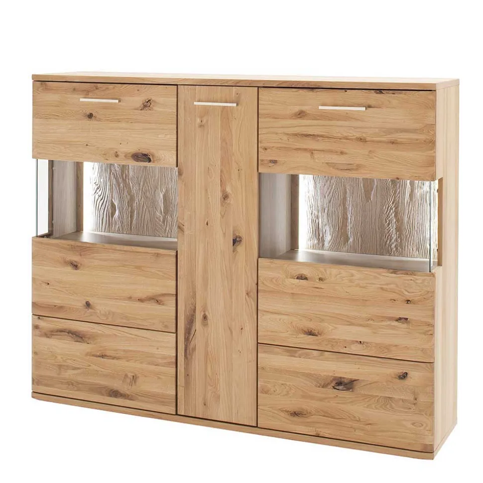 Eiche Bianco Highboard mit Glas-Einsätzen - Crokas