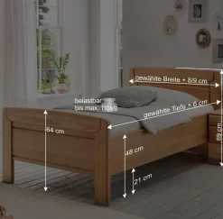 Eiche Einzelbett auch in Überlängen - Sendician