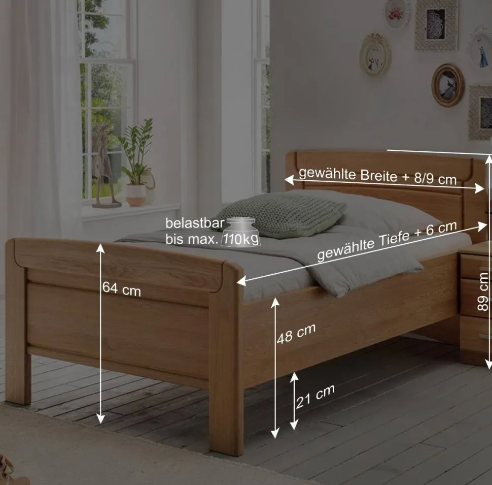 Eiche Einzelbett auch in Überlängen - Sendician