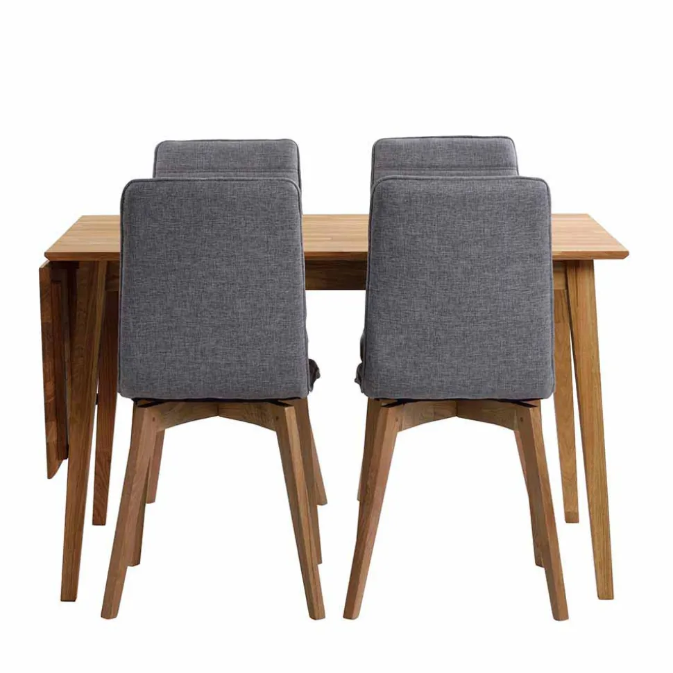 Eiche Esstisch Set mit Polsterstühlen - Number (fünfteilig)