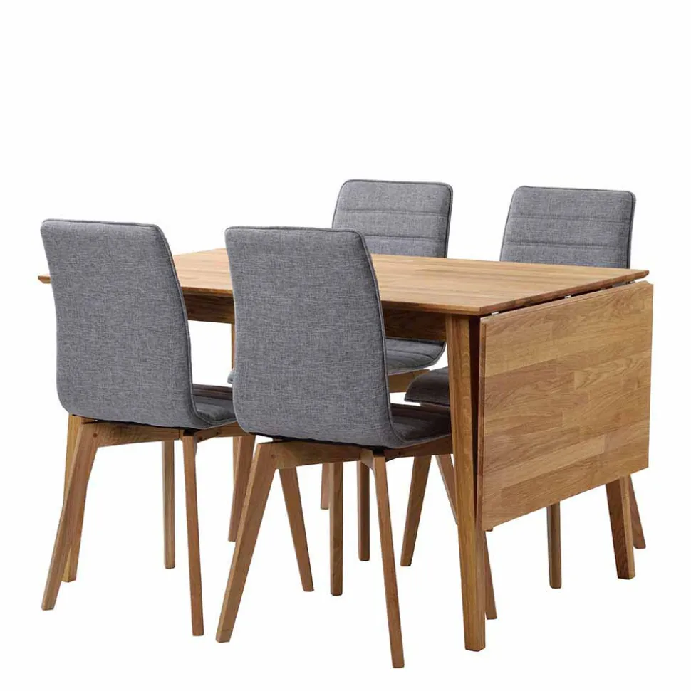 Eiche Esstisch Set mit Polsterstühlen - Number (fünfteilig)