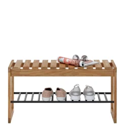 Eichenholz Schuhbank mit Metall Gitter-Ablage - Gangizo