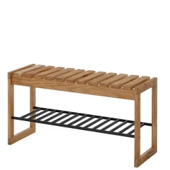 Eichenholz Schuhbank mit Metall Gitter-Ablage - Gangizo