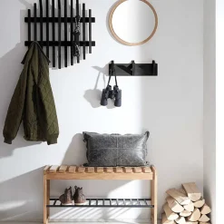 Eichenholz Schuhbank mit Metall Gitter-Ablage - Gangizo