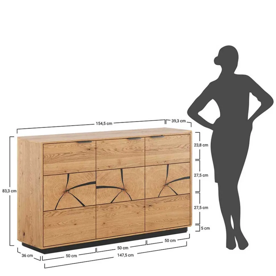 Eichenholz Sideboard mit Hirnholz Applikation - Deruta
