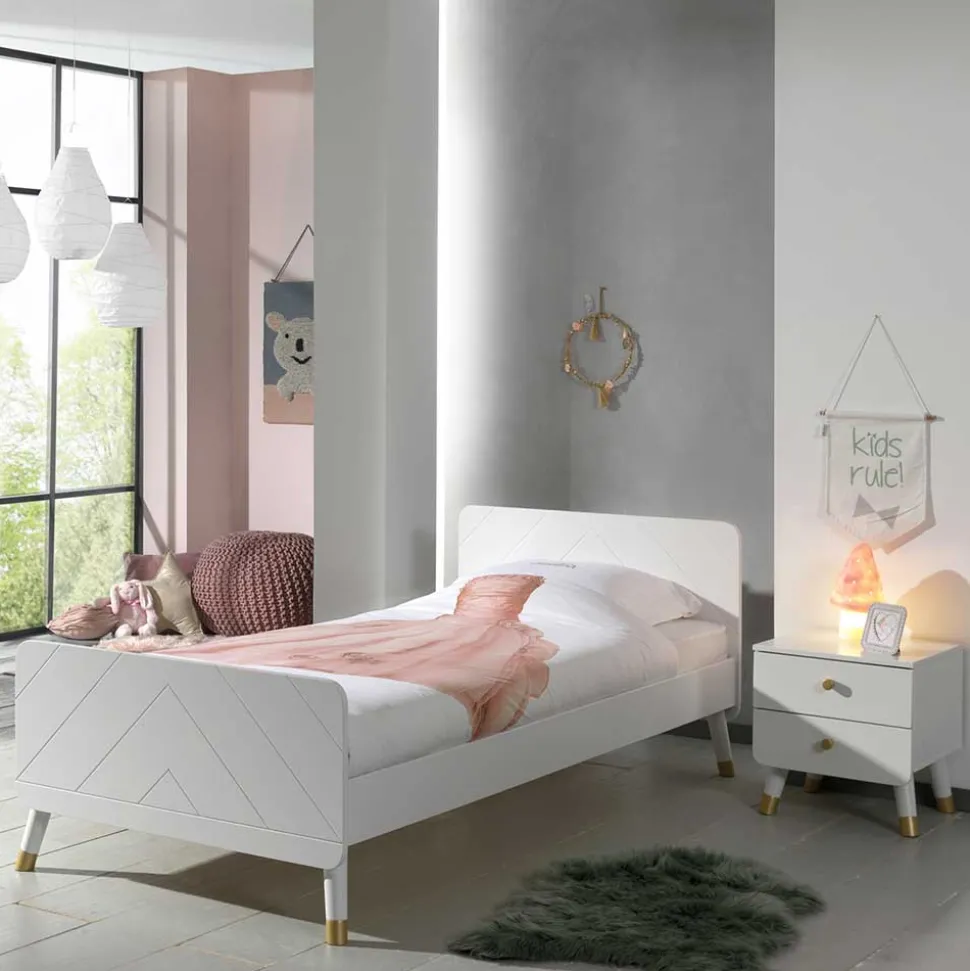 Einzelbett mit Nachtkommode in Weiß - Baranoma (zweiteilig)