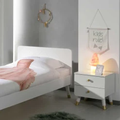 Einzelbett mit Nachtkommode in Weiß - Baranoma (zweiteilig)